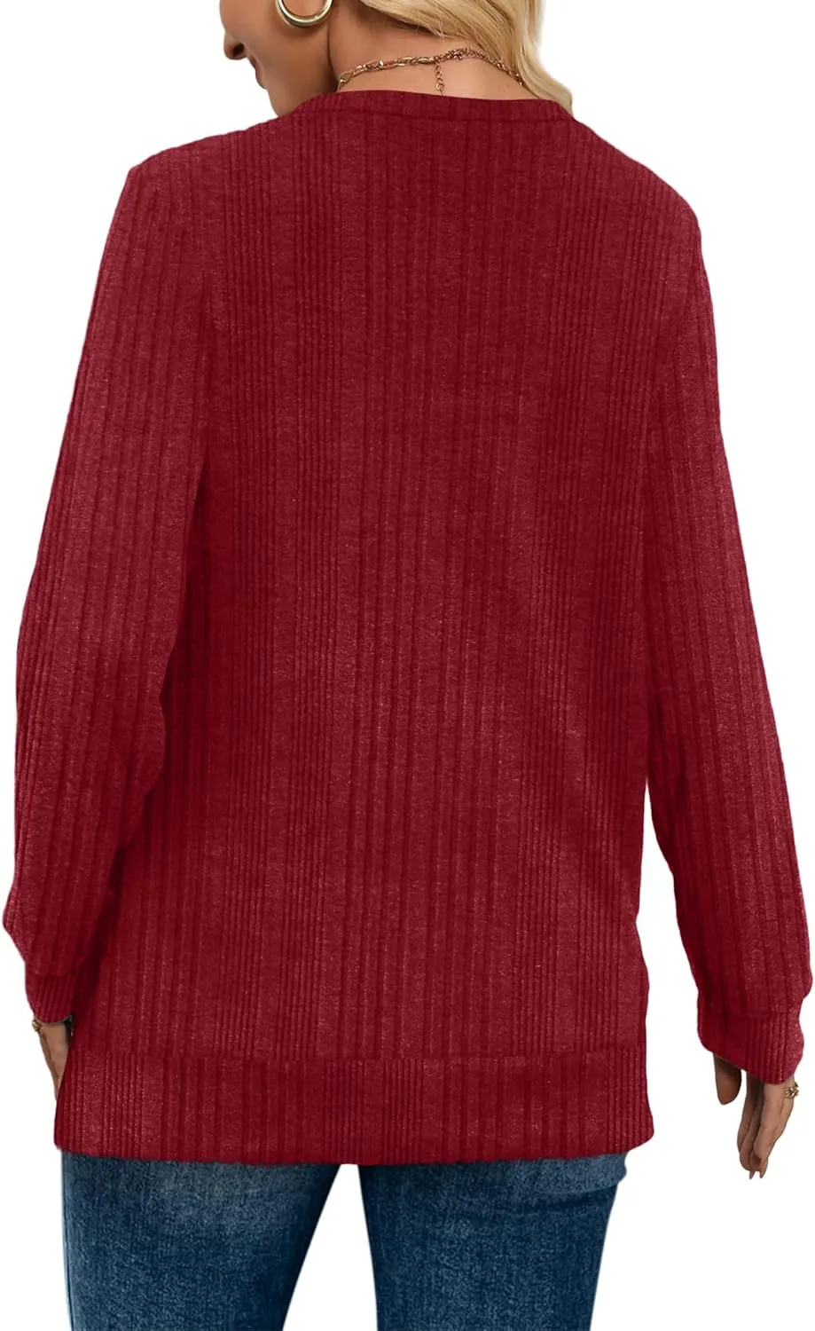 SAMPEEL V Neck Long Sleeve Shirts for Women Casual Fall Tops Lightweight Tunic Sweaters Fashion Clothes 2025