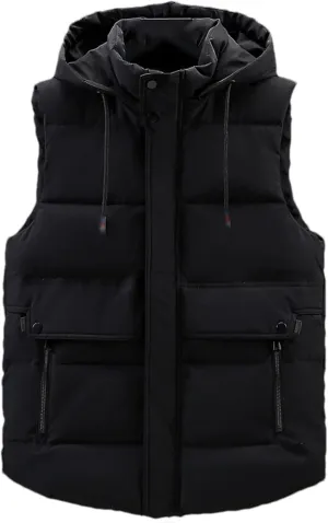 SaoBiiu Autumn Winter Men Vest Hooded Cotton Padded Sleeveless Jackets Warm Zipper Waistcoat