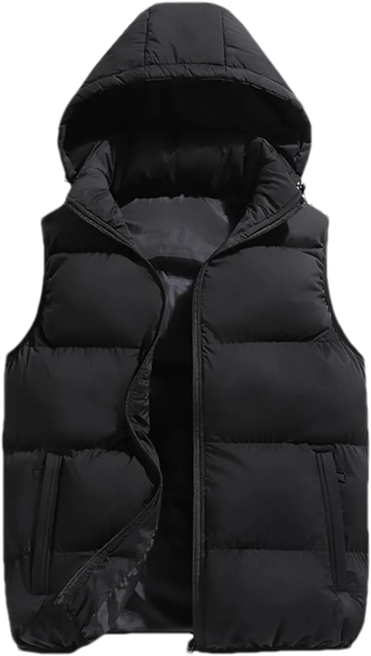 SaoBiiu Hooded Vest Jacket Men Puffer Jacket Sleeveless Cotton Padded Jackets Warm Thicken Waistcoa