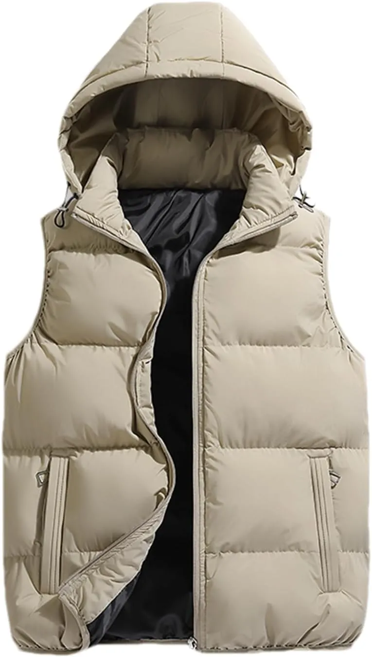 SaoBiiu Hooded Vest Jacket Men Puffer Jacket Sleeveless Cotton Padded Jackets Warm Thicken Waistcoa
