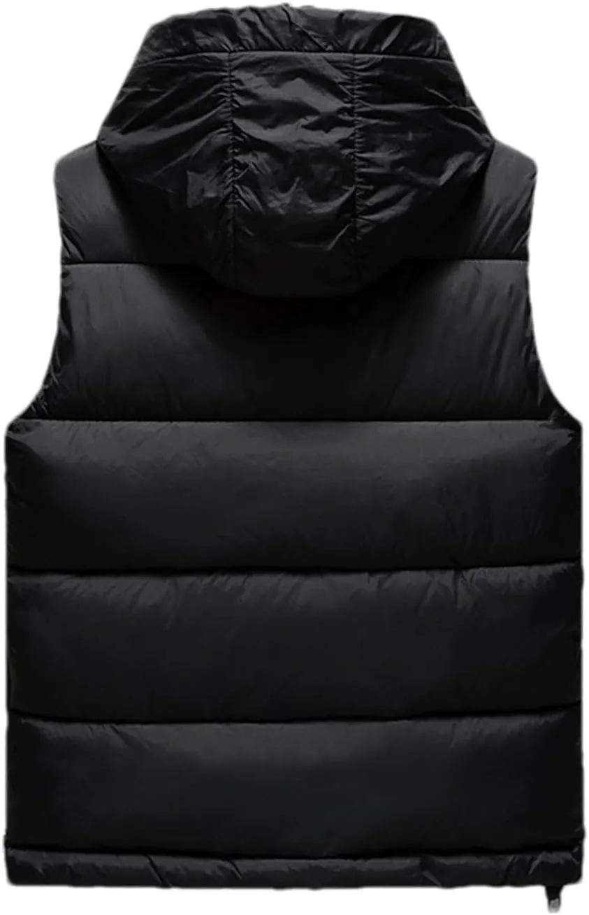 SaoBiiu Men's Cotton Padded Vest Hooded Zipper Stand Collar Sleeveless Jackets Casual Men Winter Waistcoat