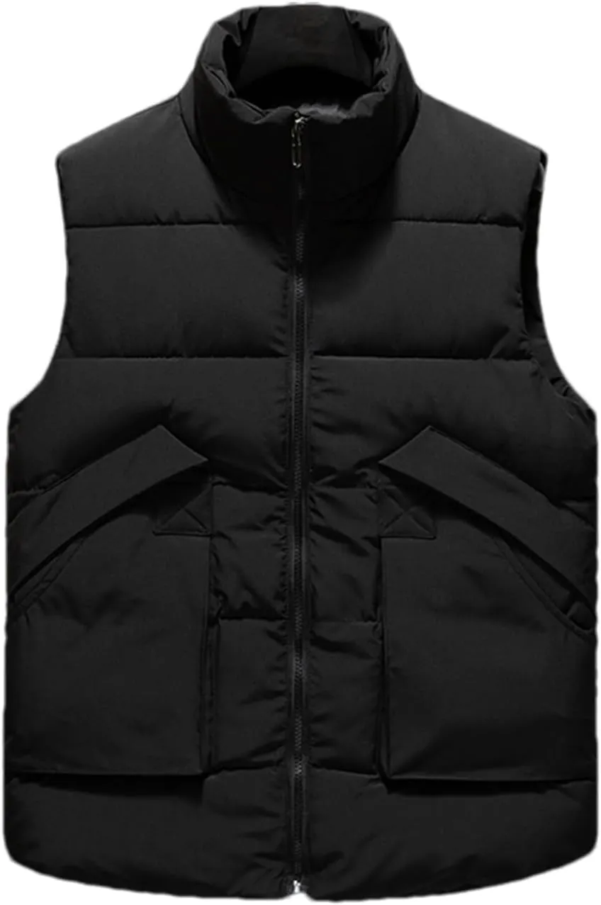 SaoBiiu Men's Cotton Padded Vest Hooded Zipper Stand Collar Sleeveless Jackets Casual Men Winter Waistcoat