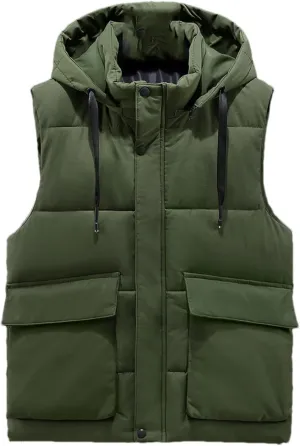 SaoBiiu Men's Winter Sleeveless Jackets Hooded Thick Warm Cotton Padded Vests Men Coat With Big Pockets