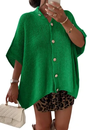 Saodimallsu Womens Oversized Cardigan Sweaters Short Sleeve Button Down Casual Lightweight Loose Knit Trendy Cardigans