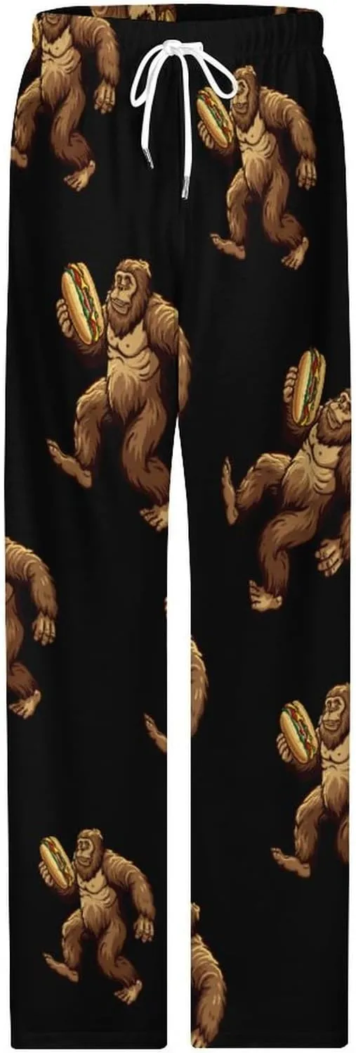 Sasquatch Bigfoot Carrying Hotdog Womens Lounge Pants Soft Pajama Pants Sleepwear Drawstring PJ Bottoms
