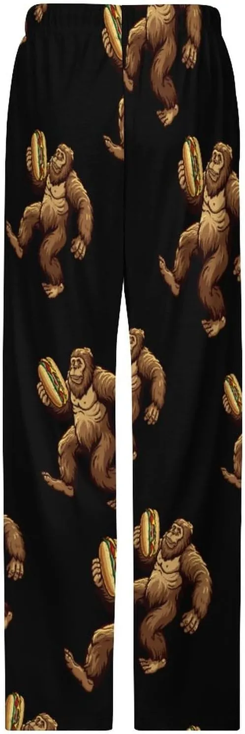 Sasquatch Bigfoot Carrying Hotdog Womens Lounge Pants Soft Pajama Pants Sleepwear Drawstring PJ Bottoms