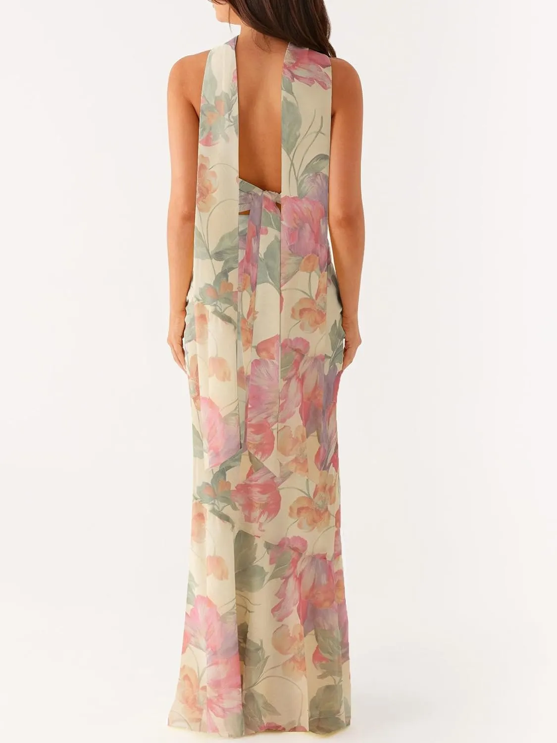 Sastianaen Women Y2k Strapless Tube Long Dress Floral Print Cut Out Backless Maxi Dress Summer Beach Sundress