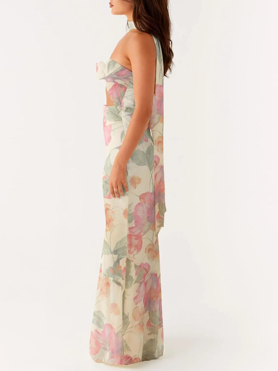 Sastianaen Women Y2k Strapless Tube Long Dress Floral Print Cut Out Backless Maxi Dress Summer Beach Sundress