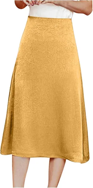 Satin Long Skirt for Women Dressy Elastic High Waisted A Line Maxi Skirt 2025 Summer Casual Loose Solid Trendy Outfit
