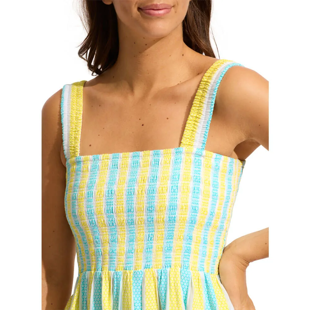 Seafolly Garden Party Embroidery Stripe Mini Dress Cover Up - Limelight