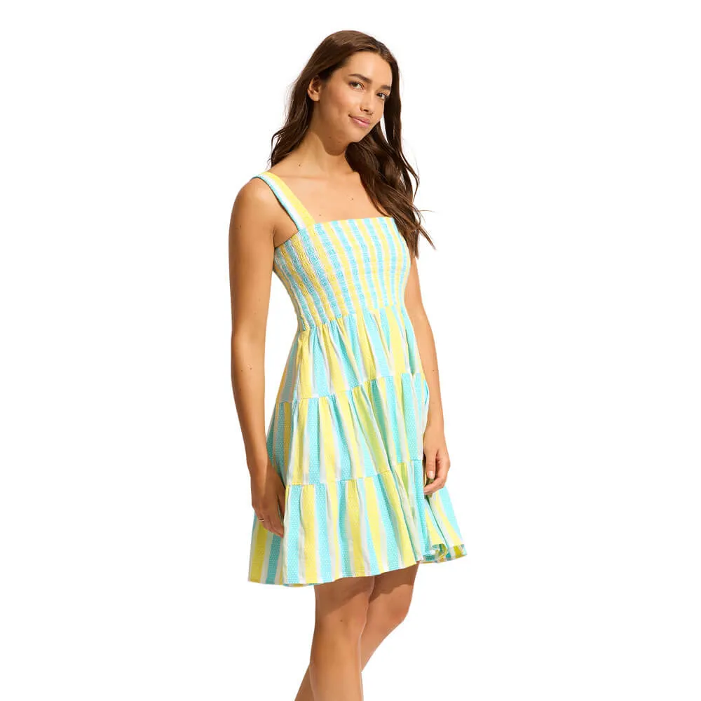 Seafolly Garden Party Embroidery Stripe Mini Dress Cover Up - Limelight