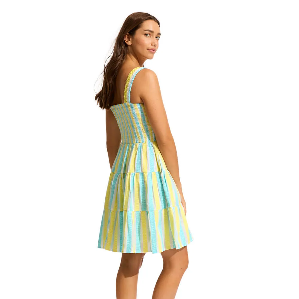 Seafolly Garden Party Embroidery Stripe Mini Dress Cover Up - Limelight