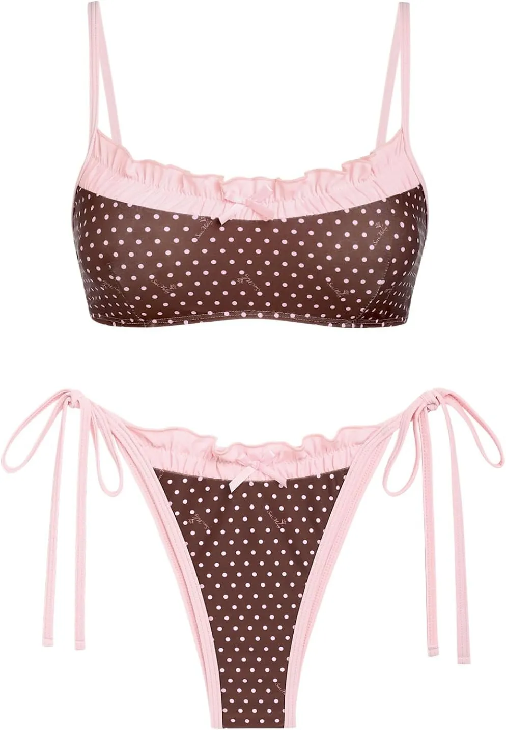 seamoly Gingham Spliced Ruched Ruffles Trim Bowknot Decor Tie Side Bikini Set