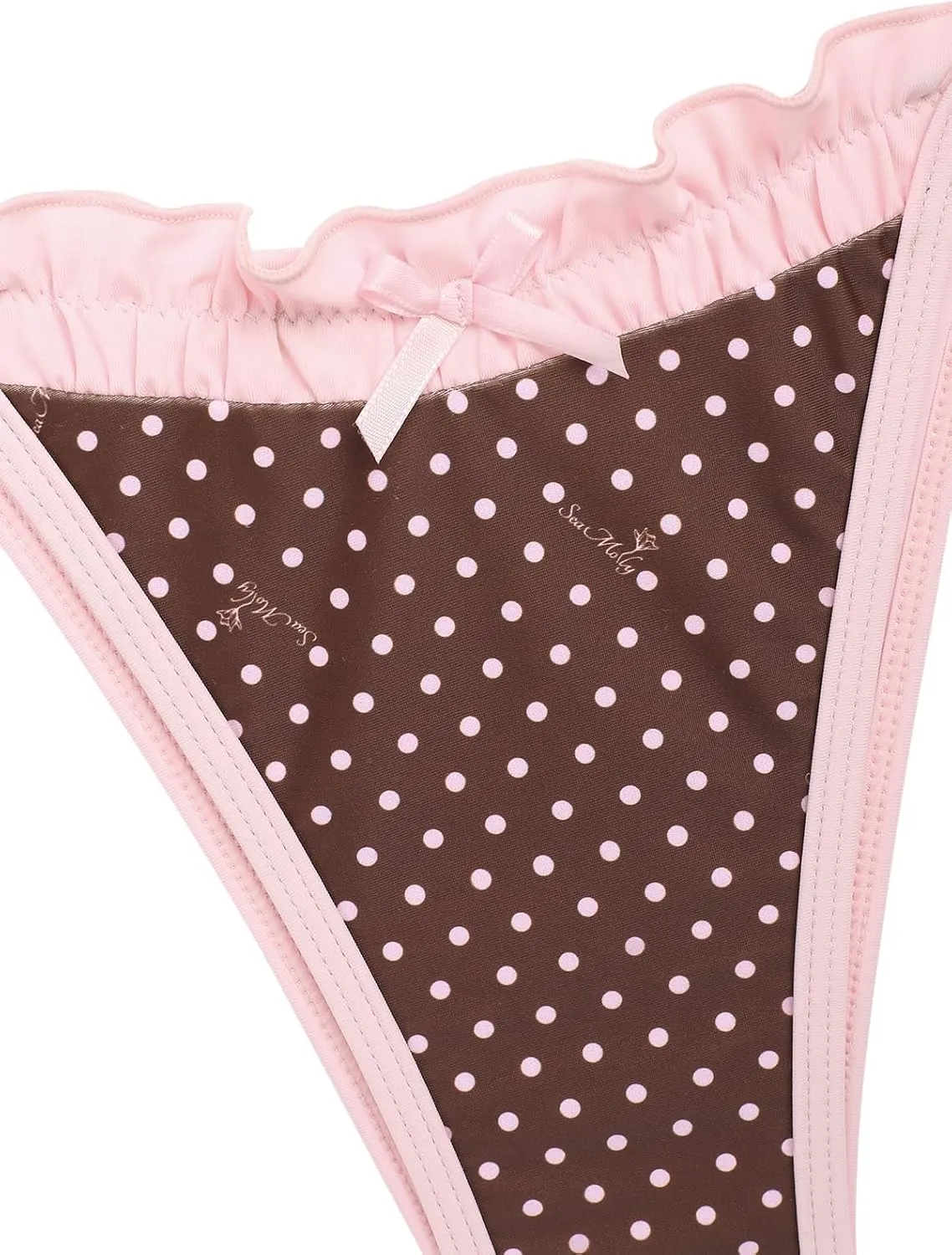 seamoly Gingham Spliced Ruched Ruffles Trim Bowknot Decor Tie Side Bikini Set
