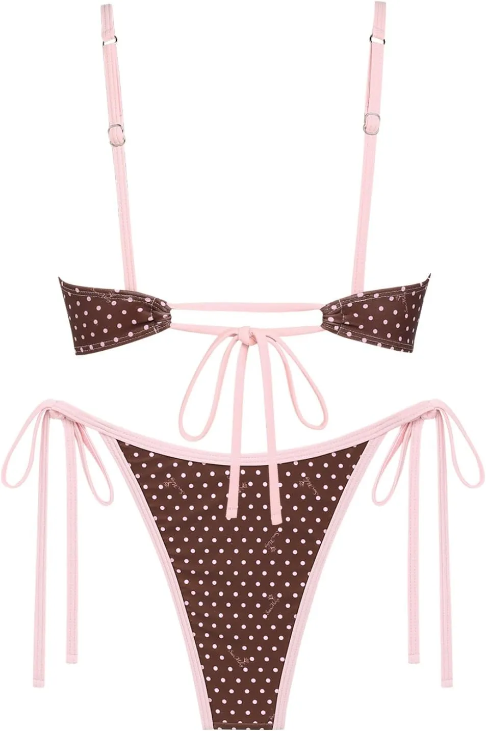 seamoly Gingham Spliced Ruched Ruffles Trim Bowknot Decor Tie Side Bikini Set
