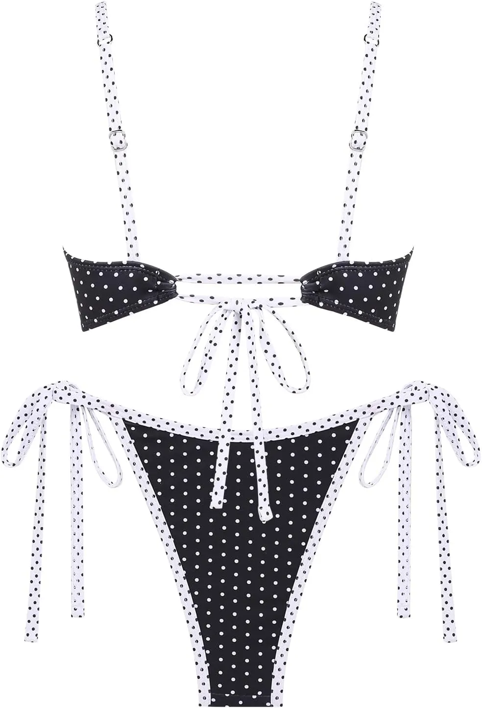 seamoly Gingham Spliced Ruched Ruffles Trim Bowknot Decor Tie Side Bikini Set
