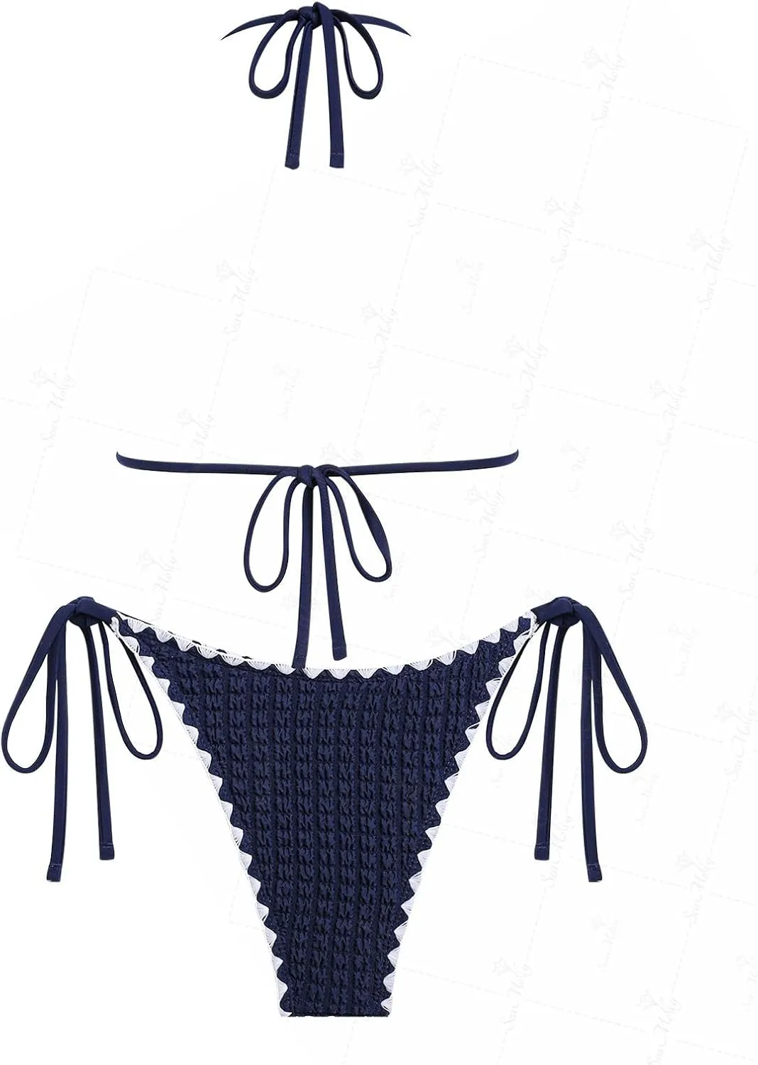 seamoly Tie Side Floral Smocked Shirred Triangle Bikini Set