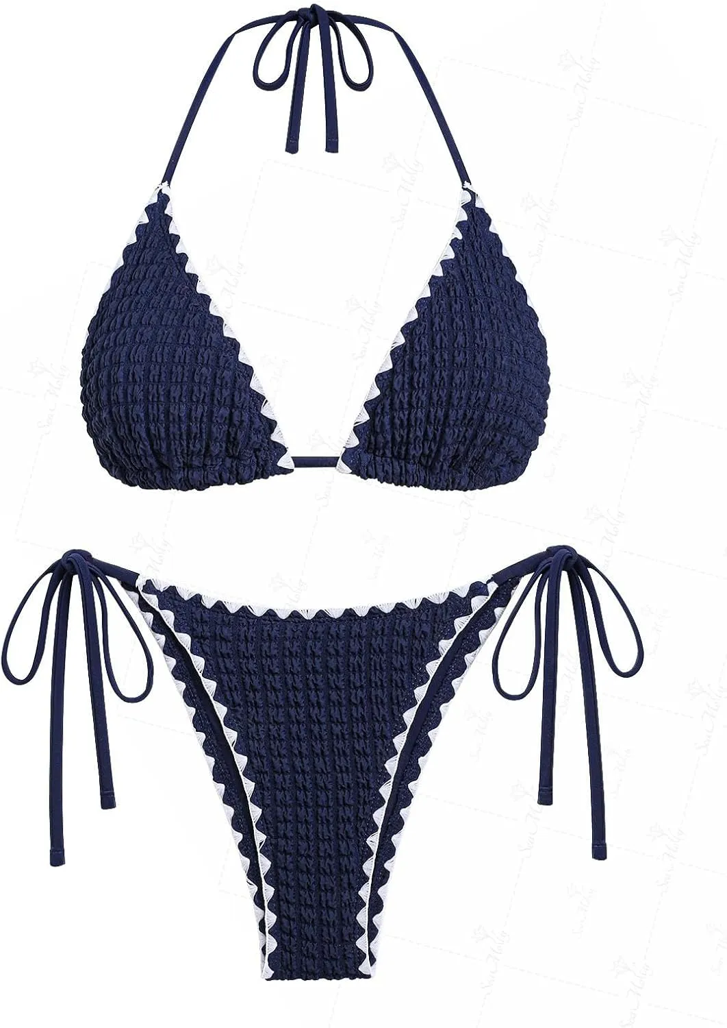 seamoly Tie Side Floral Smocked Shirred Triangle Bikini Set