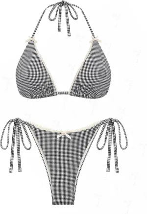 seamoly Tie Side Floral Smocked Shirred Triangle Bikini Set