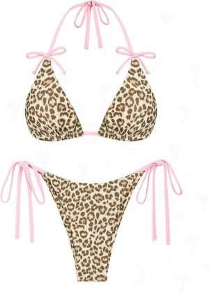 seamoly Tie Side Floral Smocked Shirred Triangle Bikini Set