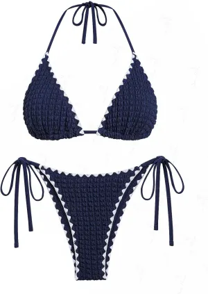 seamoly Tie Side Floral Smocked Shirred Triangle Bikini Set