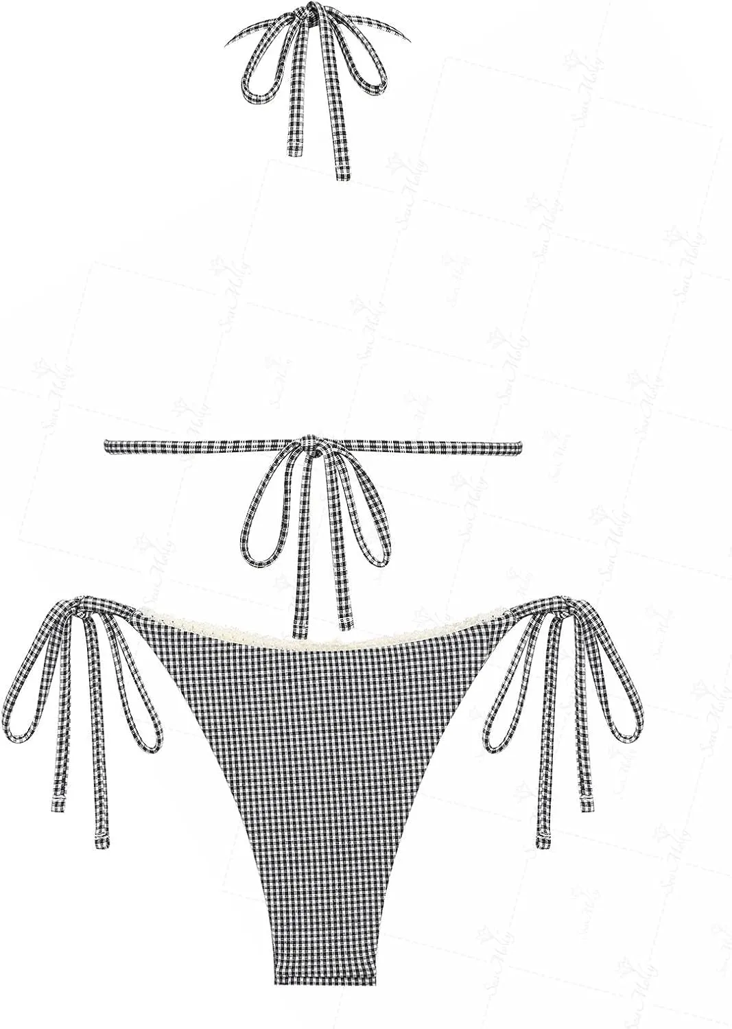 seamoly Tie Side Floral Smocked Shirred Triangle Bikini Set