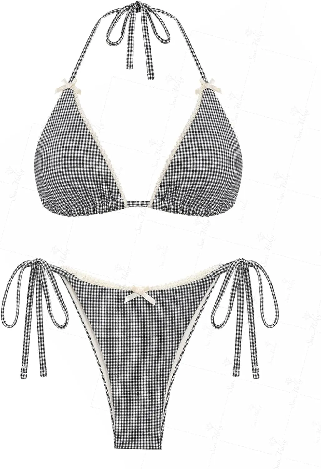 seamoly Tie Side Floral Smocked Shirred Triangle Bikini Set