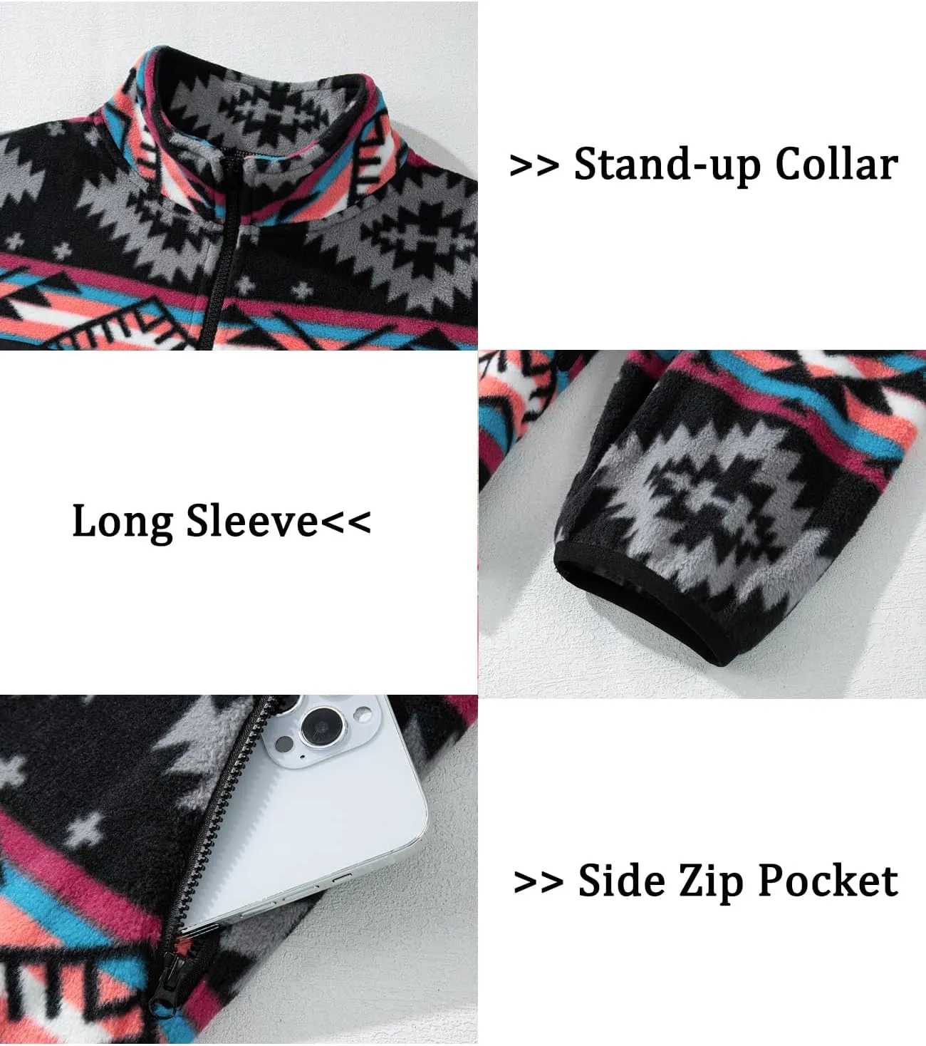 SELINK Fleece Jacket Women Full Zip Western Aztec Print Button Down Coat with Pockets Casual Warm Outwear 2024