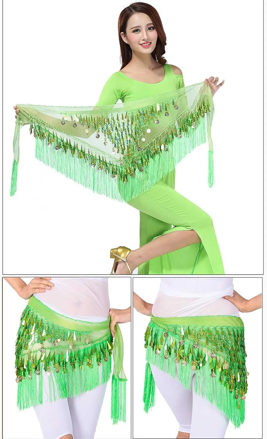 Sequin Sparkle Tassel Skirt Belly Dance Fringe Skirts Hip Straps Wrap Scarf Rave Party Outfits for Women Girls