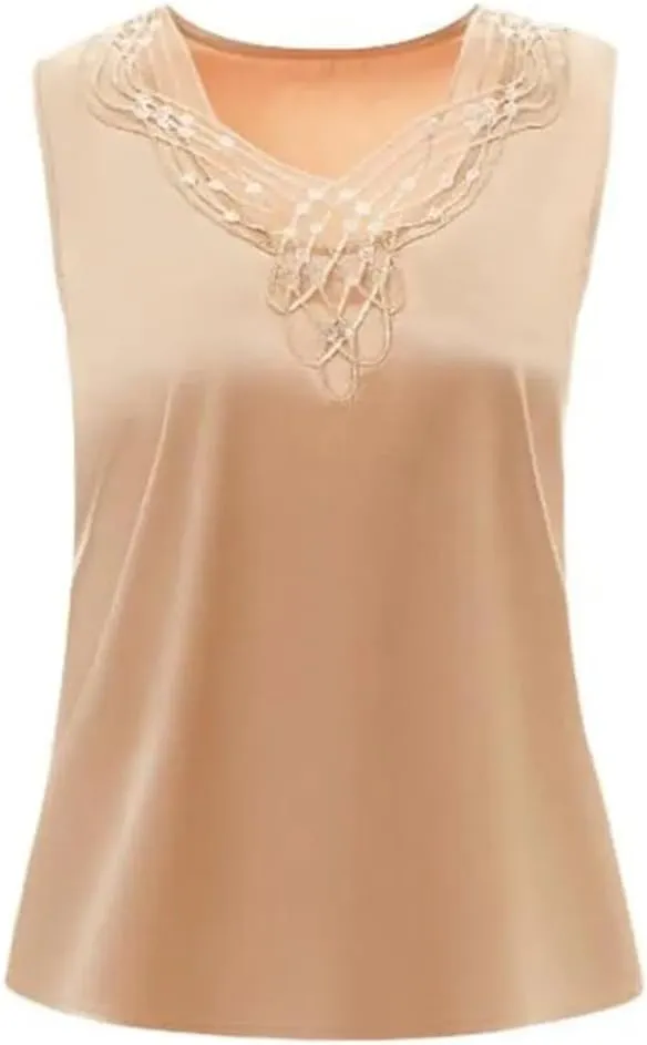 Sexy Beaded Lace Camisole Spring Summer Women Silk Satin Vest Sleeveless Inner Tank Tops