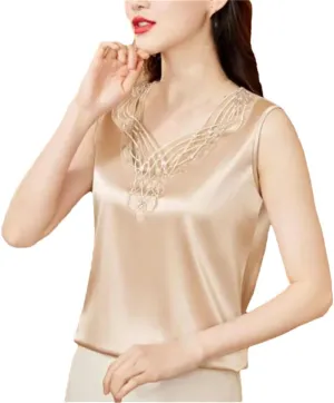 Sexy Beaded Lace Camisole Spring Summer Women Silk Satin Vest Sleeveless Inner Tank Tops