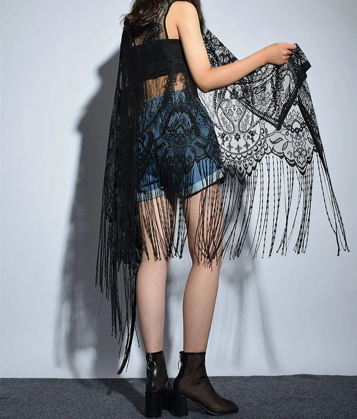 Sexy Lace Cardigan Women Vest Casual Hollow Out Perspective Plus Size Irregular Long Beach Elegant Tops Waistcoat