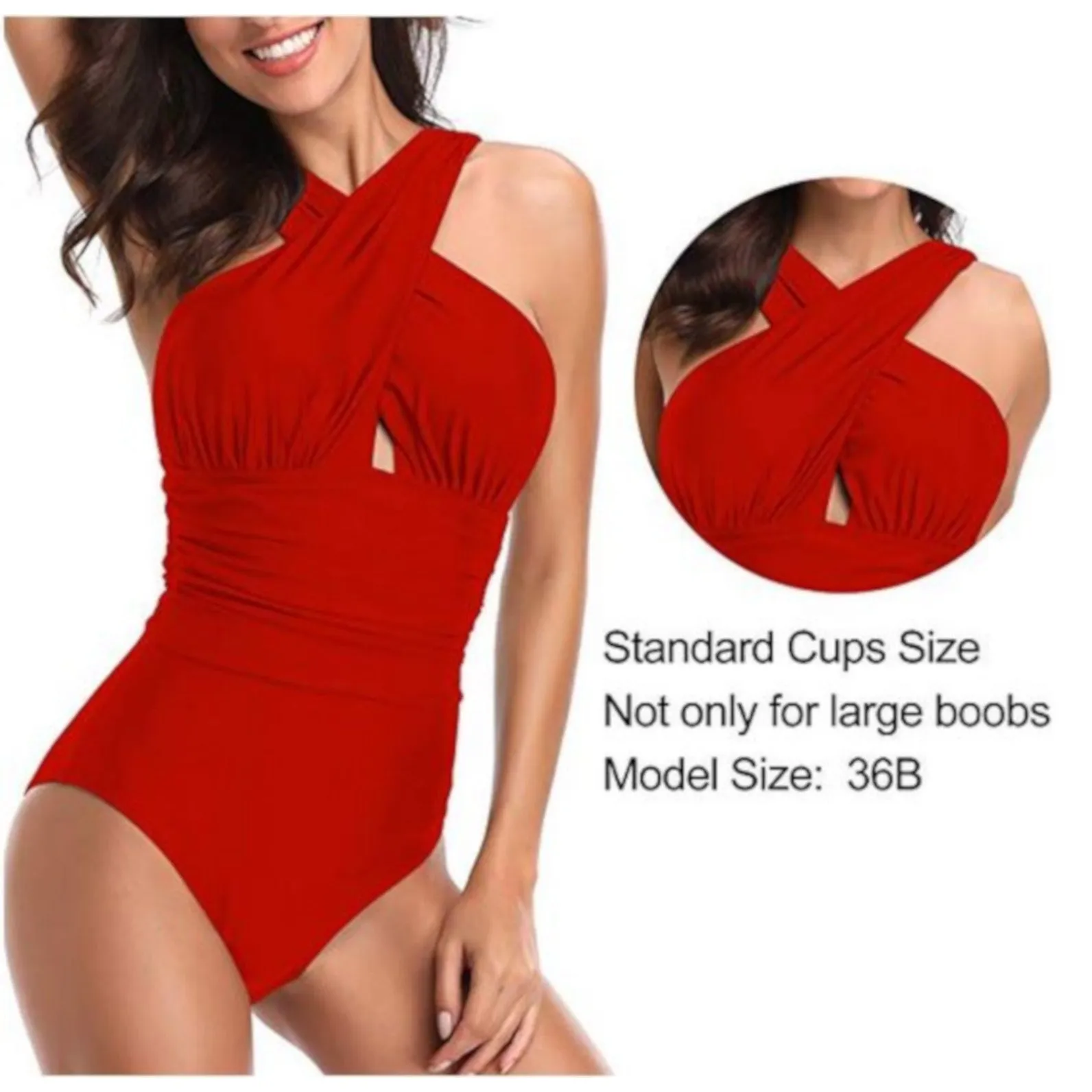 Sexy Red Criss Cross Halter One-Piece Plus Size Swimsuit