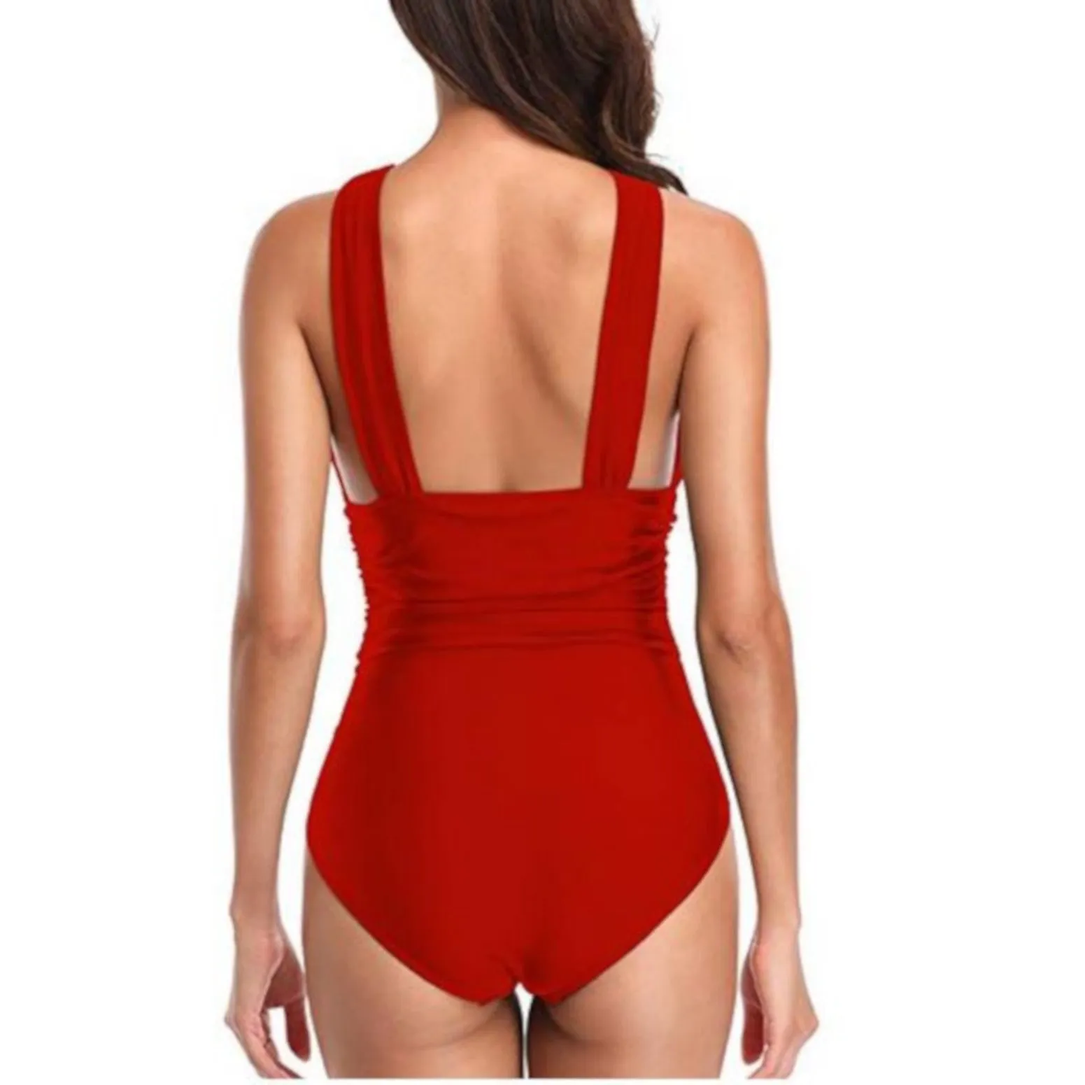 Sexy Red Criss Cross Halter One-Piece Plus Size Swimsuit