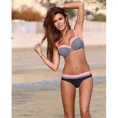 Sexy Vintage Pink Push Up Dot Patchwork Bikini Set Swimsuit