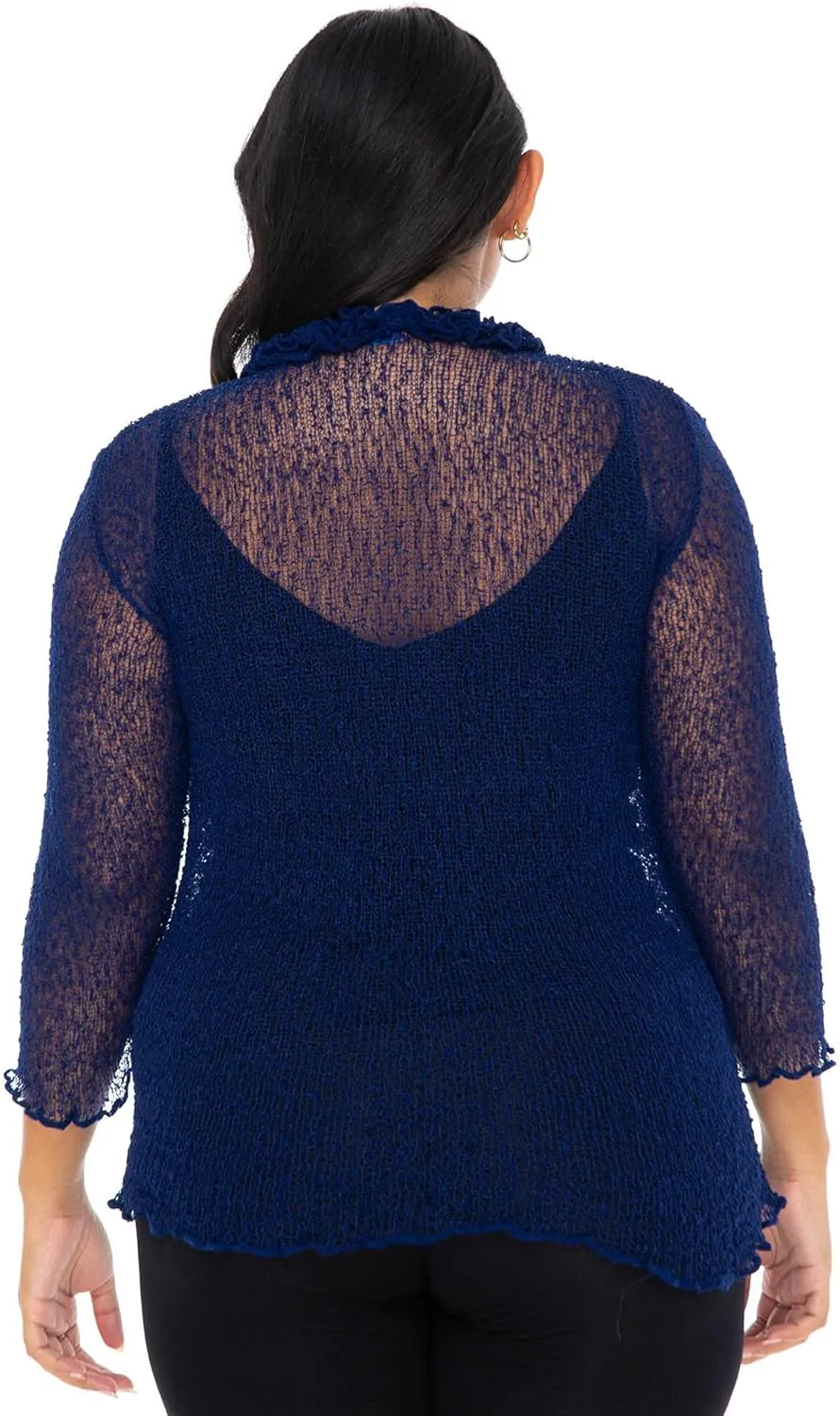 SHU-SHI Womens Plus Size Ruffle Shrug Tie Top Open Front Cardigan Lightweight Knit XL 2X 3X 4X Bolero Sweater