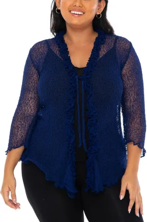 SHU-SHI Womens Plus Size Ruffle Shrug Tie Top Open Front Cardigan Lightweight Knit XL 2X 3X 4X Bolero Sweater