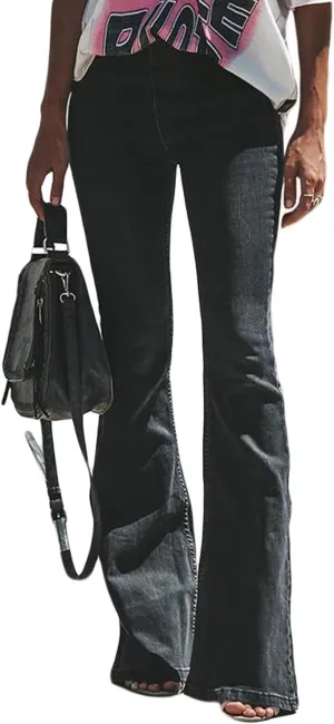 Sidefeel Women Ripped Flare Jeans Mid Rise Fitted Denim Pants Size 12 Black