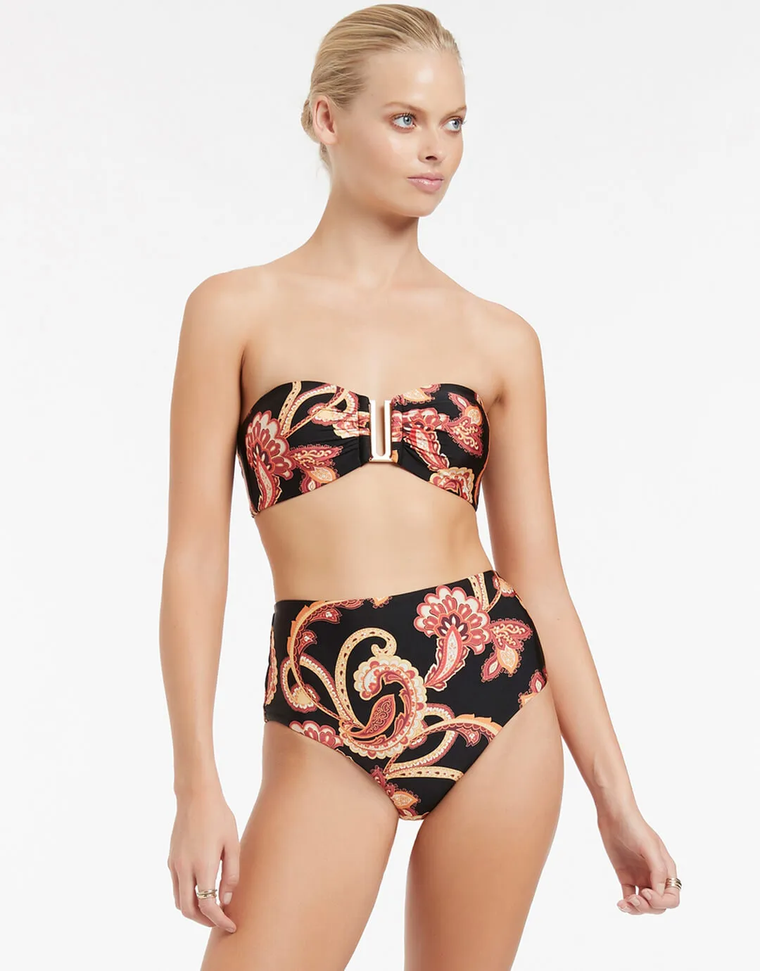 Silk Road Bandeau Bikini Top - Black