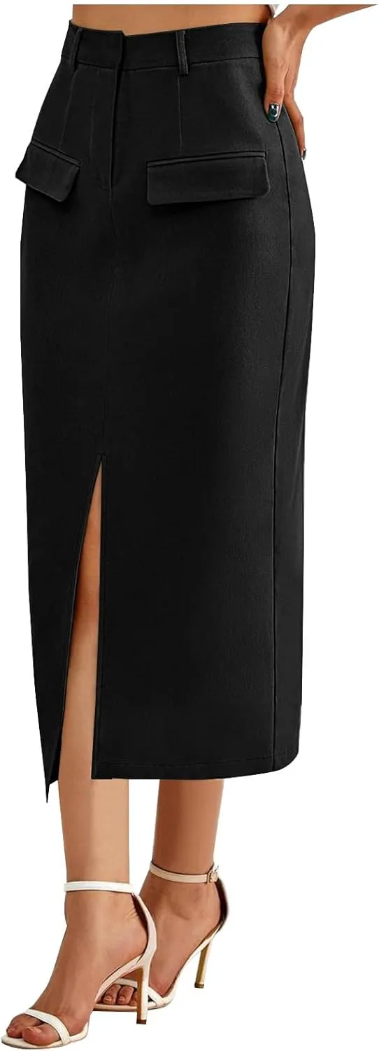 Skirts for Women Midi Bodycon Work Elegant Sexy High Cut Slit Pencil Plain Skirt Women 2025