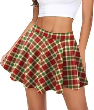 Skirts for Women Trendy Plaid Y2K High Elastic Waist Comfy Silk A-Line Summer Casual Pleated Mini Skirts