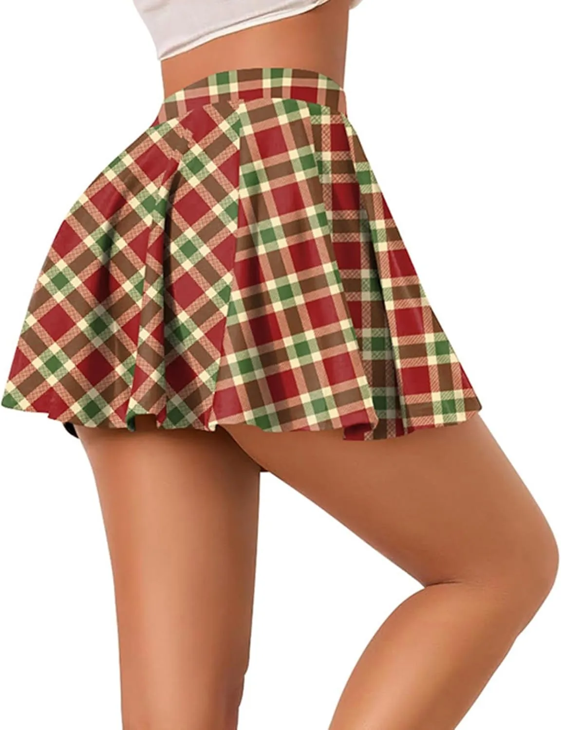 Skirts for Women Trendy Plaid Y2K High Elastic Waist Comfy Silk A-Line Summer Casual Pleated Mini Skirts