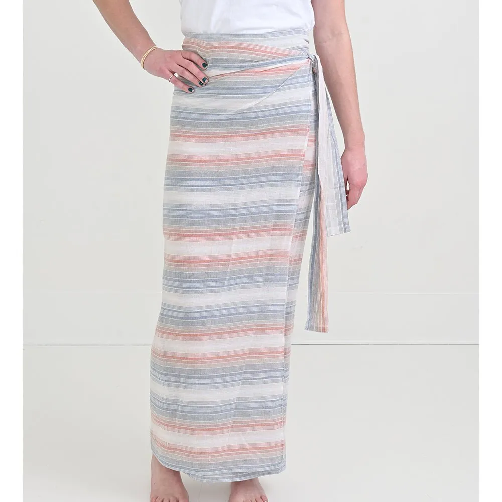 Slate & Blush Striped Linen Wrap Sarong
