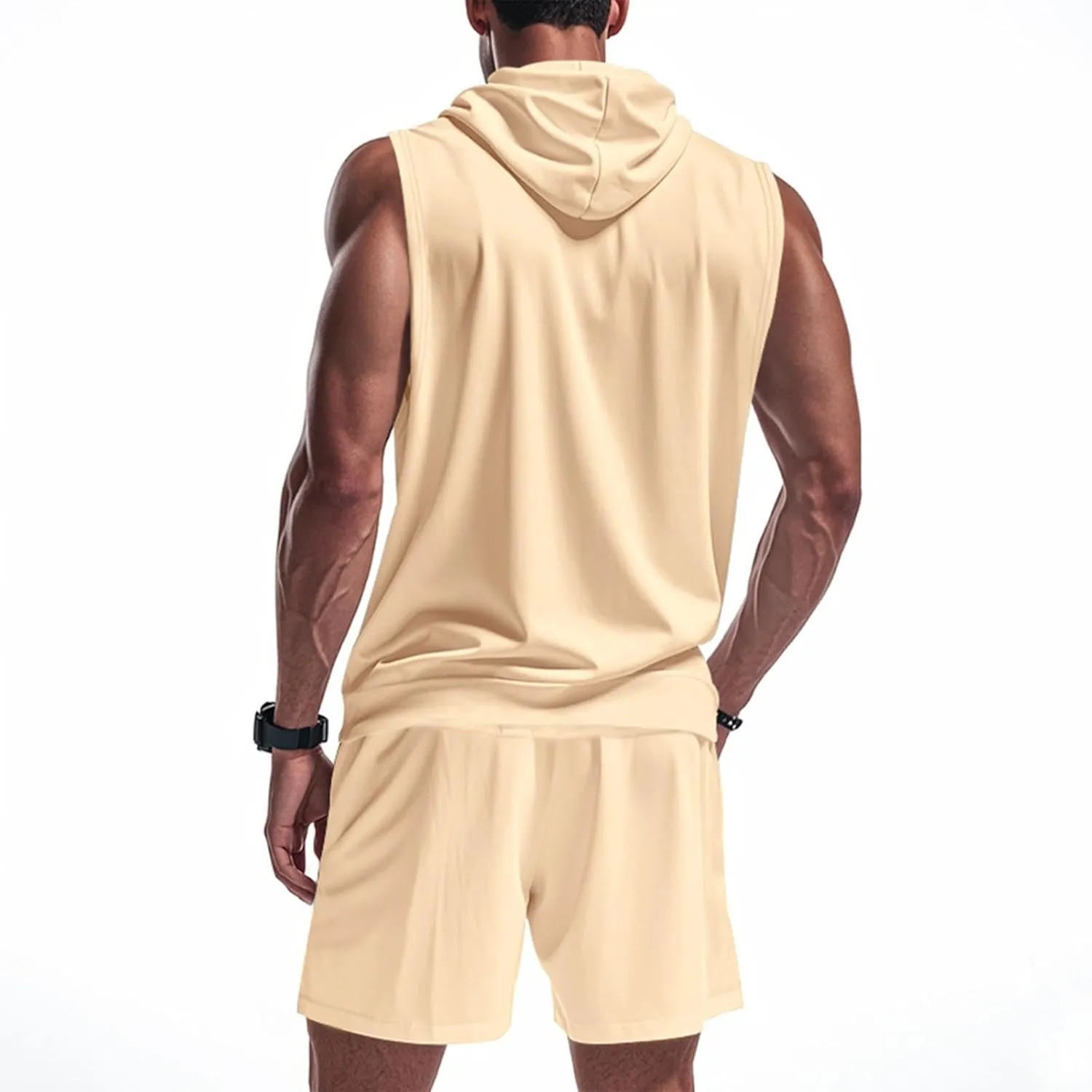 Sleeveless Hoodies for Men Zip Up 2 Piece Set Outfits Workout Hoodie Shorts Hooded Tank Tops Gym Tracksuit Sweatsuits