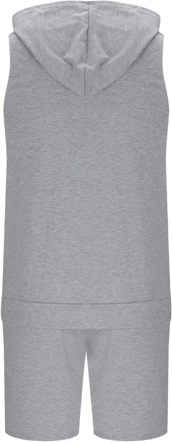 Sleeveless Hoodies for Men Zip Up 2 Piece Set Outfits Workout Hoodie Shorts Hooded Tank Tops Gym Tracksuit Sweatsuits