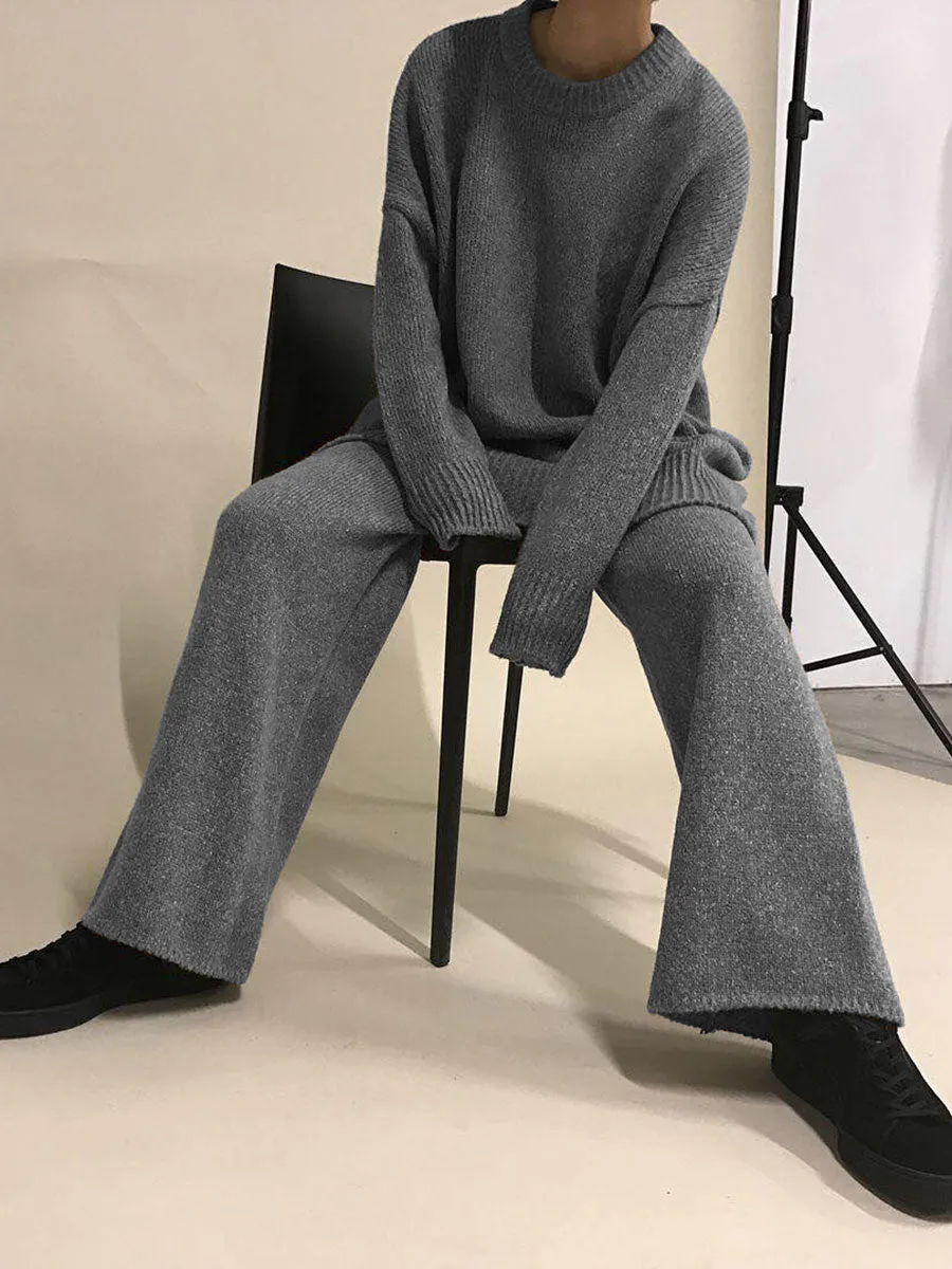 Solid Color Loose Knit Suit