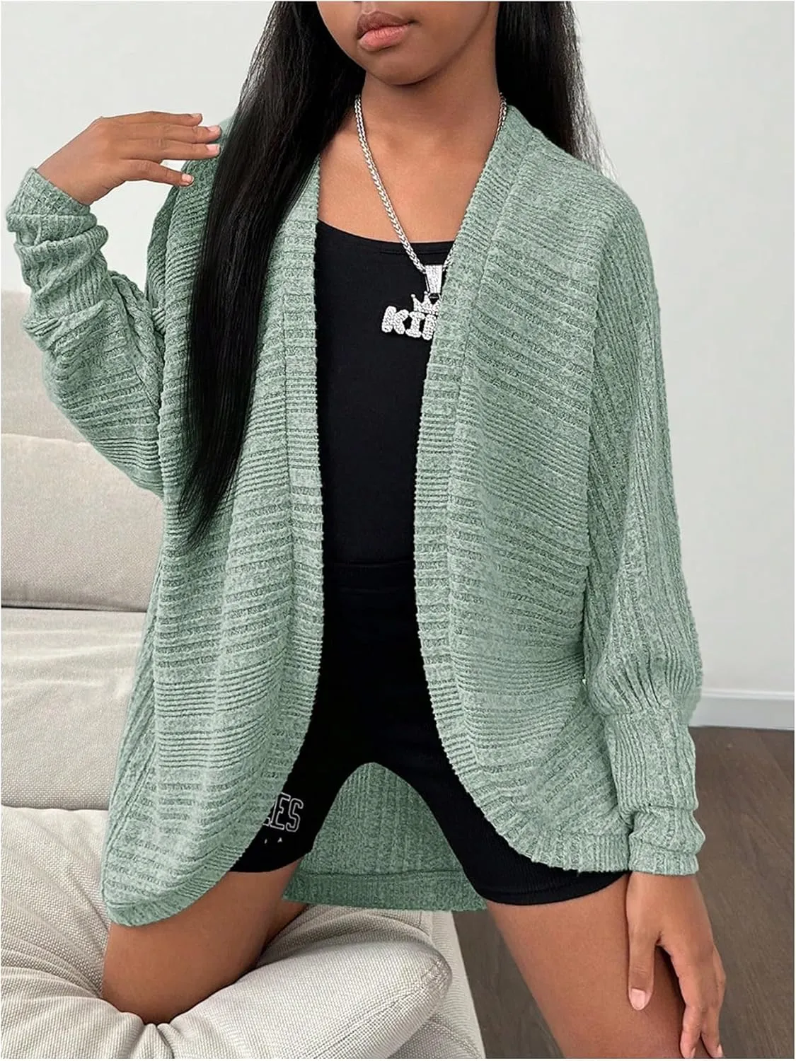 SOLY HUX Girl's Long Sleeve Knitted Cardigan Jacket Open Front Sweater Fall Winter Coat Outerwear