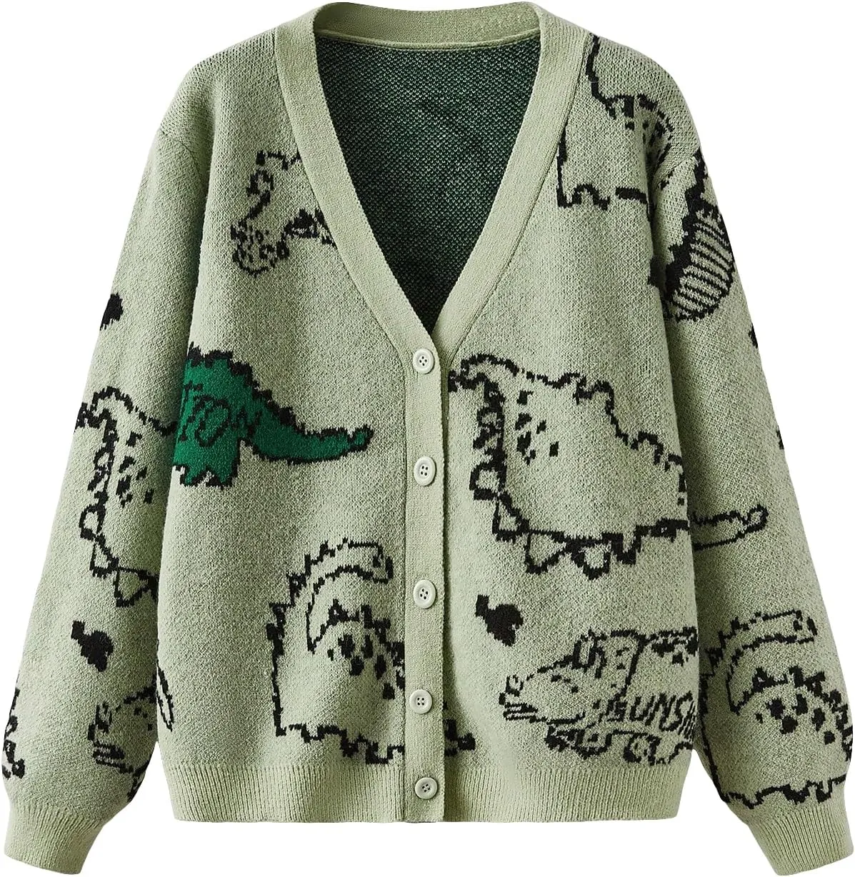 SOLY HUX Women's Plus Size Cute Printed Cardigan Button Down V Neck Sweater Coat Outerwear
