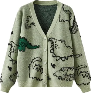 SOLY HUX Women's Plus Size Cute Printed Cardigan Button Down V Neck Sweater Coat Outerwear