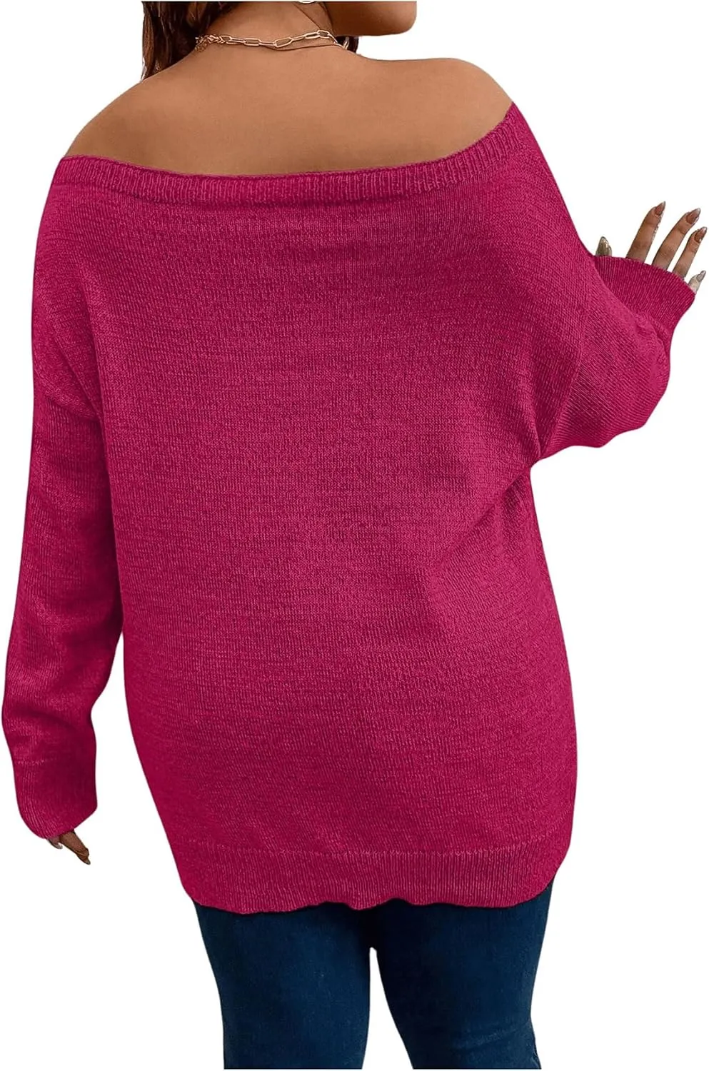 SOLY HUX Women's Plus Size Sweater Off Shoulder Long Sleeve Fall Sweaters Loose Lightweight Pullover Tunic Tops